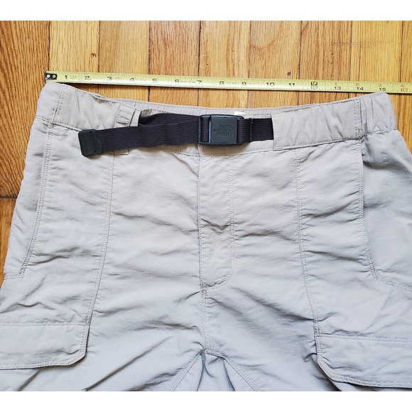 North face men's nylon zip off khaki cargo hiking pants shorts with belt sz S - Picture 3 of 12